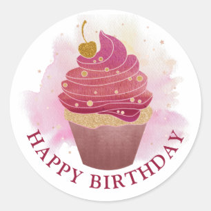 Adesivo Cupcake de aniversário feliz