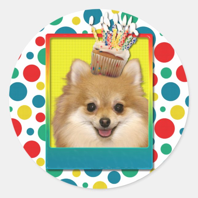 Adesivo Cupcake de aniversário - Pomeraniano (Frente)