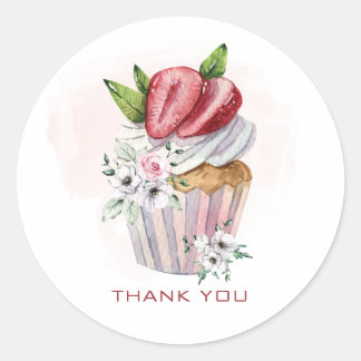 Adesivo Cupcake de aquarela, morango, floral