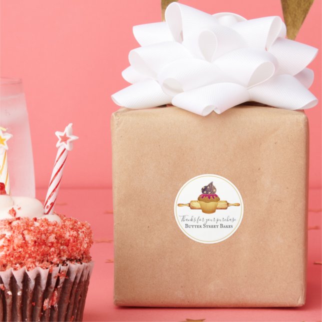 Adesivo Cupcake De Aquarelas Rolando Pinos Baker Obrigado  (Festa)