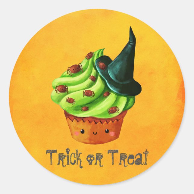 Adesivo Cupcake de Dia das Bruxas Verde (Frente)