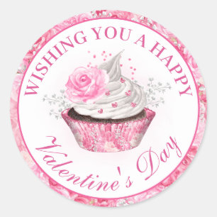 Adesivo Cupcake de Dia dos Namorados com Flor Rosa em Aqua