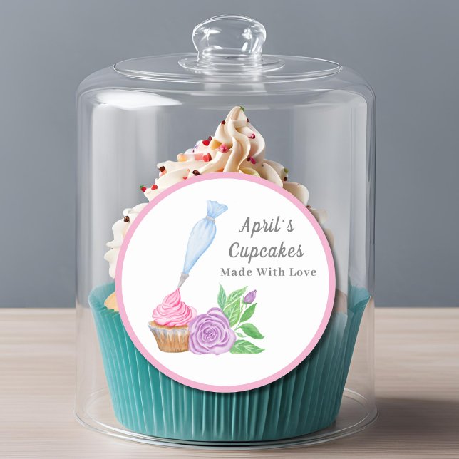 Adesivo Cupcake De Glacé De Aquarela Feita Com Amor (Criador carregado)