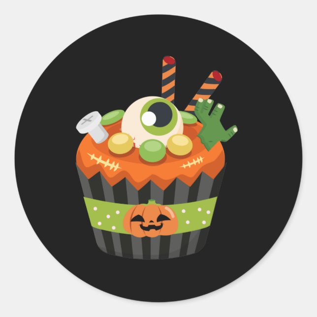 Adesivo Cupcake de Halloween bonito e assustador com uma b (Frente)