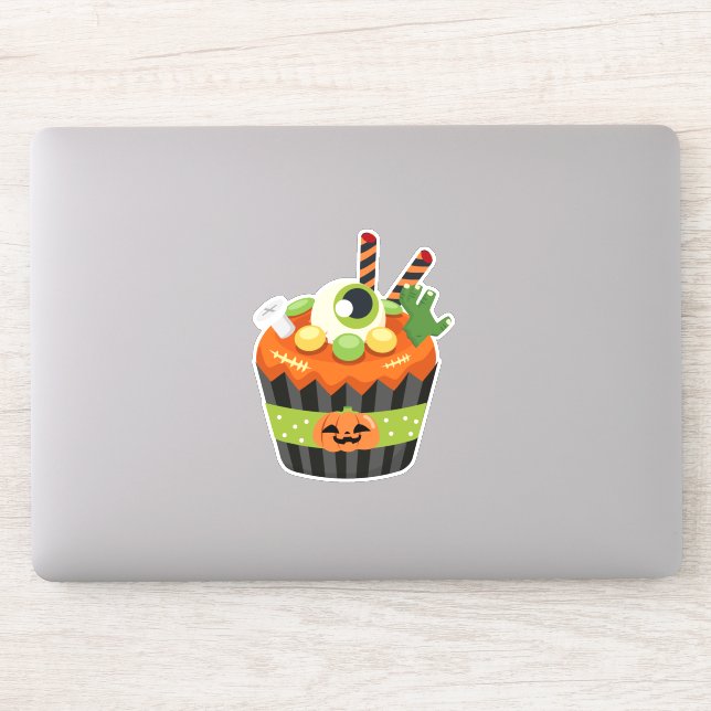 Adesivo Cupcake de Halloween bonito e assustador com uma b (Computador)