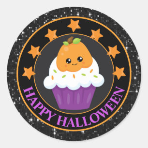 Adesivo Cupcake de Halloween de Abóbora Kawaii