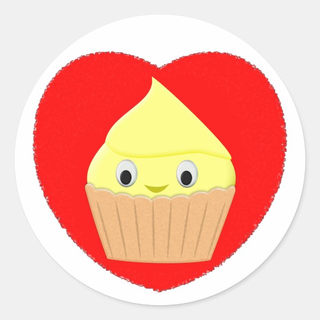 Adesivo Cupcake De Limão De Cartoon Em Coração Vermelho Cl (Frente)