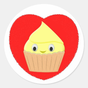 Adesivo Cupcake De Limão De Cartoon Em Coração Vermelho Cl