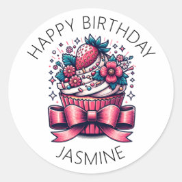 Adesivo Cupcake de morango personalizado