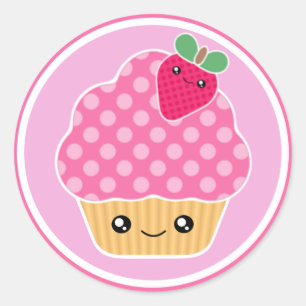 Adesivo Cupcake de Morango Rosa Kawaii