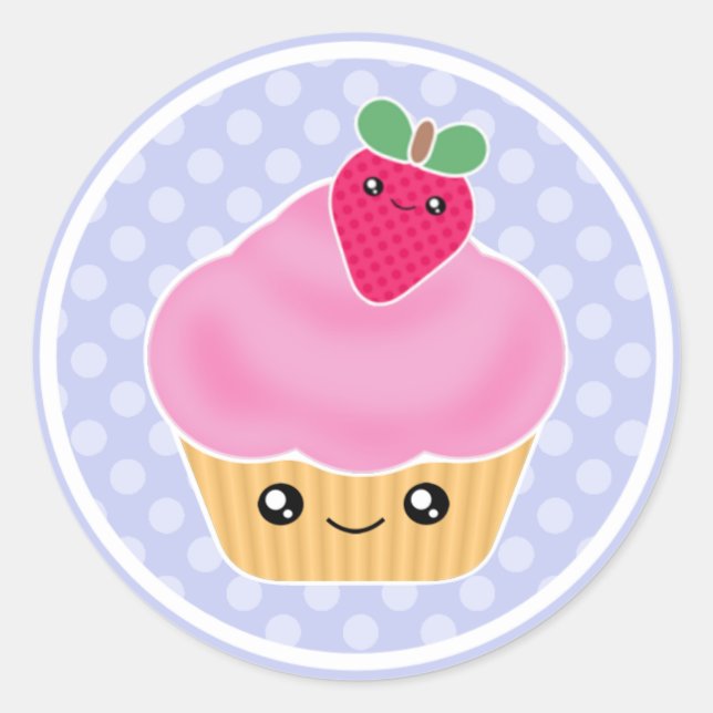 Adesivo Cupcake de Morango Rosa Kawaii (Frente)