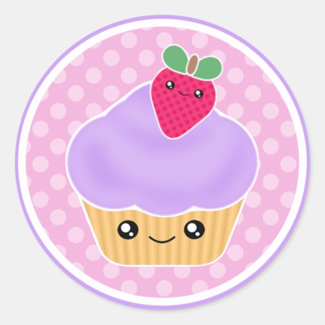 Adesivo Cupcake de Morango Roxo Kawaii (Frente)