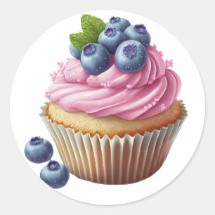Adesivo Cupcake de nata rosa com aniversário de bagas