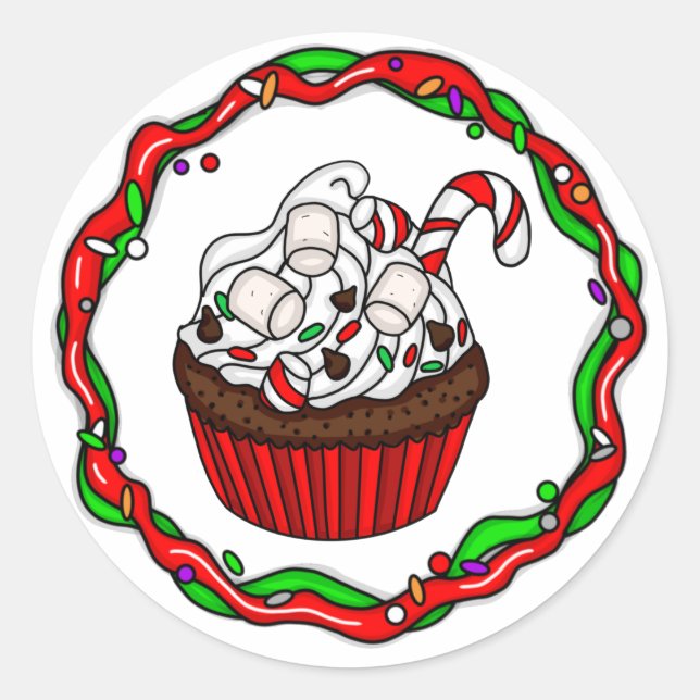 Adesivo Cupcake de Natal com Candy Cane (Frente)