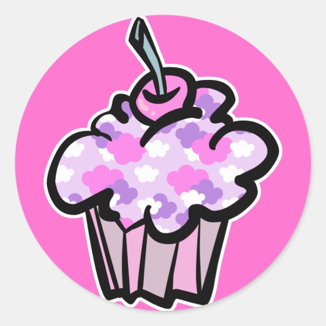 Adesivo cupcake de nuvens rosa e roxo (Frente)