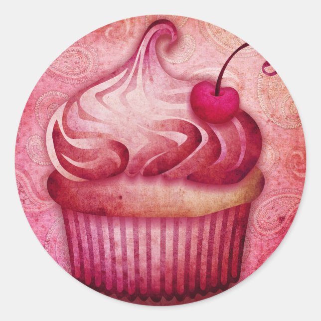 Adesivo cupcake de paisley rosa (Frente)