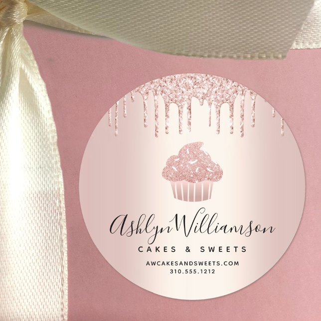 Adesivo Cupcake de pastelaria Rosa de panificação Dourada  (Criador carregado)