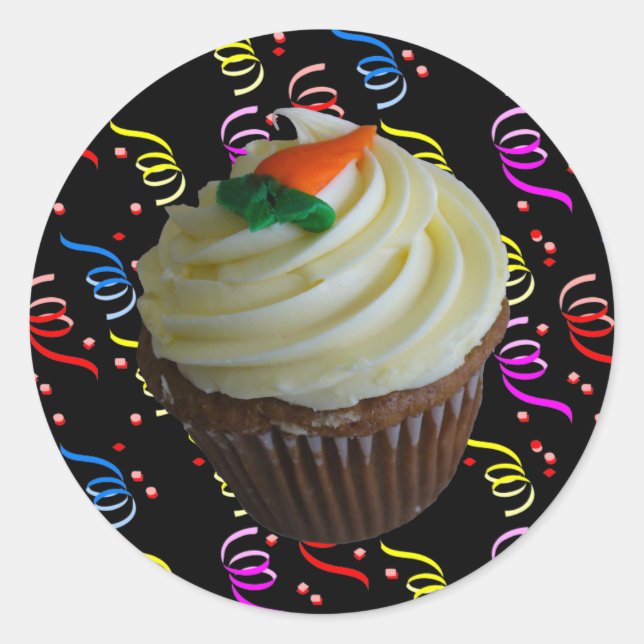 Adesivo Cupcake de Tremor de Cenoura com Confetti (Frente)