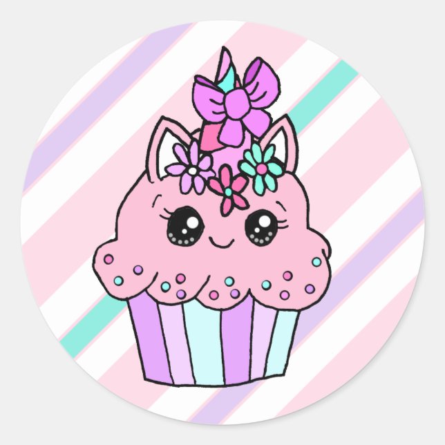 Adesivo Cupcake de Whimsical Unicorn de Cartoon Bonito (Frente)