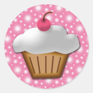 Adesivo Cupcake do entalhe com a cereja cor-de-rosa na