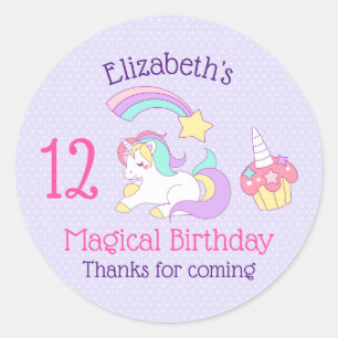 Adesivo Cupcake do unicórnio do aniversário & estrela de