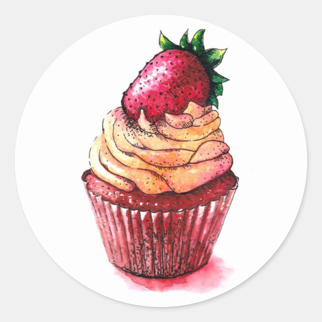 Adesivo Cupcake doce com morango em cima. (Frente)
