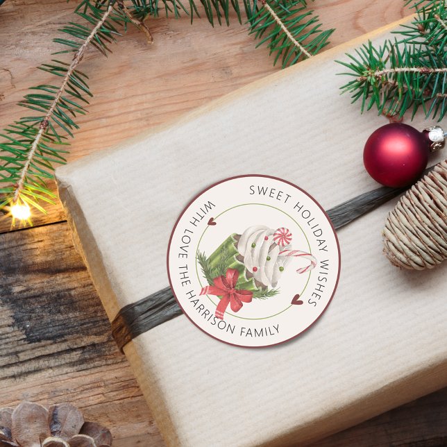 Adesivo Cupcake Feriado Doce Personalizado (Sweet Holiday Cupcake Personalized Classic Round Sticker)