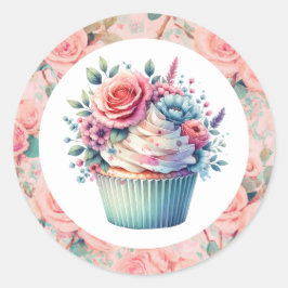 Adesivo Cupcake Floral de Aniversário bonito Chique rosa