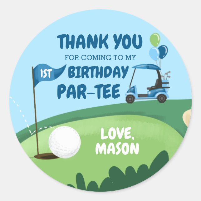 Adesivo Cupcake Golf Par-Tee Topper Boy Birthday Favor Cla (Frente)