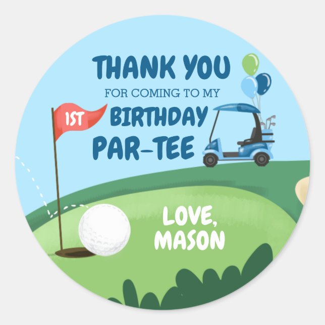 Adesivo Cupcake Golf Par-Tee Topper Boy Birthday Favor Cla (Frente)