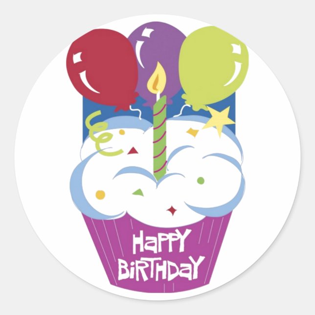 Adesivo Cupcake Happy Birthday Sticker (Frente)