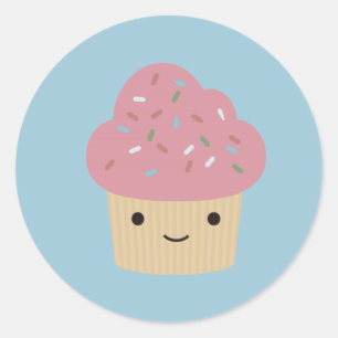 Adesivo Cupcake Kawaii bonito com gelo rosa