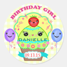 Adesivo Cupcake Kawaii, garota de aniversário personalizad