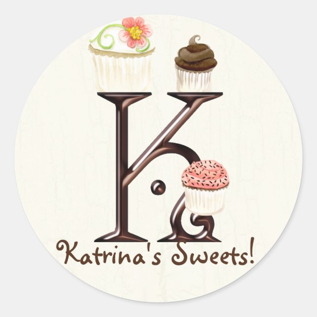Adesivo Cupcake Letter K Monograma Logotipo para empresas (Frente)