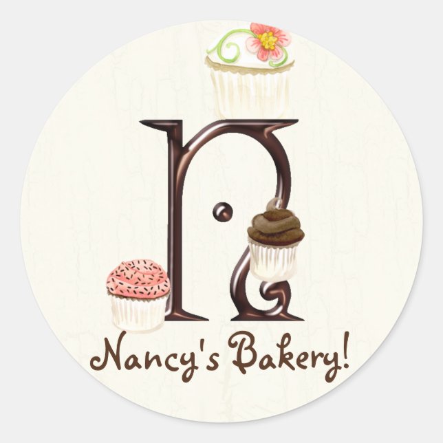 Adesivo Cupcake Letter N Monograma Logotipo para empresas (Frente)