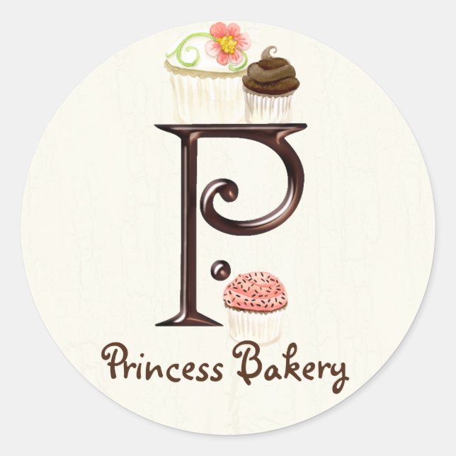 Adesivo Cupcake Letter P Monograma Logotipo para empresas (Frente)