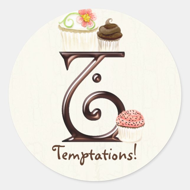 Adesivo Cupcake Letter T Monograma Logotipo para empresas (Frente)