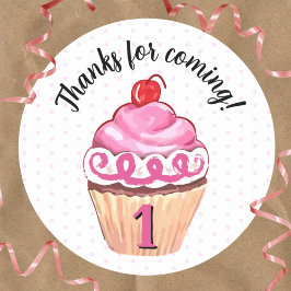 Adesivo Cupcake Obrigado primeiro aniversario Rosa