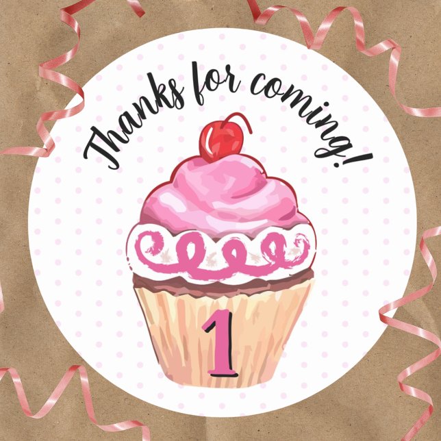 Adesivo Cupcake Obrigado primeiro aniversario Rosa (Criador carregado)