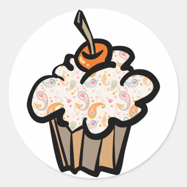 Adesivo cupcake paisley e coração (Frente)