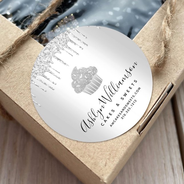 Adesivo Cupcake pastelaria padaria prateado (Criador carregado)