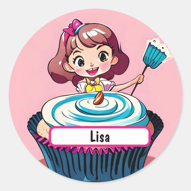 Adesivo Cupcake Princesa Com Magneta Nametag Personalizáve (Frente)