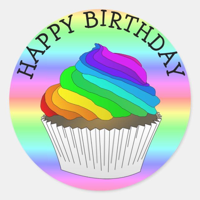 Adesivo Cupcake Rainbow Happy Birday Stickers (Frente)