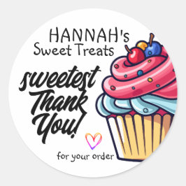 Adesivo Cupcake rosa com cerejas no topo Obrigado