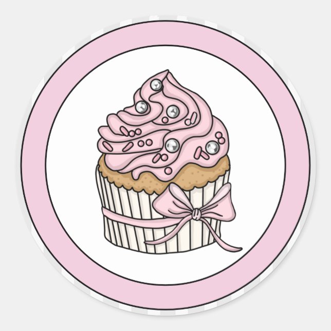 Adesivo Cupcake Rosa com Purpurina Prata (Frente)