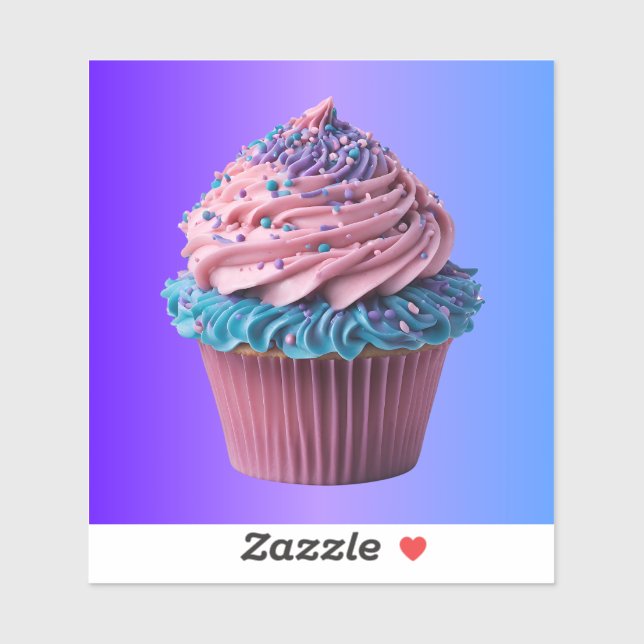 Adesivo Cupcake rosa e azul no gradiente (Folha)