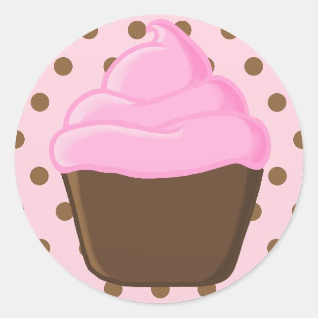 Adesivo Cupcake rosa e Bolinhas Sticker (Frente)