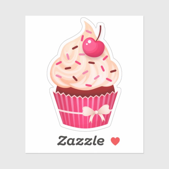 Adesivo Cupcake Rosa Feminino Com Confeitos e Cereja (Folha)