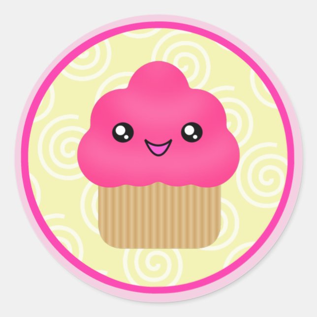 Adesivo Cupcake rosa Kawaii (Frente)