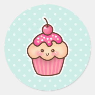 Adesivo Cupcake rosa Kawaii e Bolinhas azuis de Casa Branc